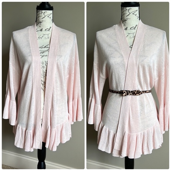 Ann Taylor Sweaters - NEW Ann Taylor Pink Ruffle Open Cardigan Lightweight Linen Blend Sweater